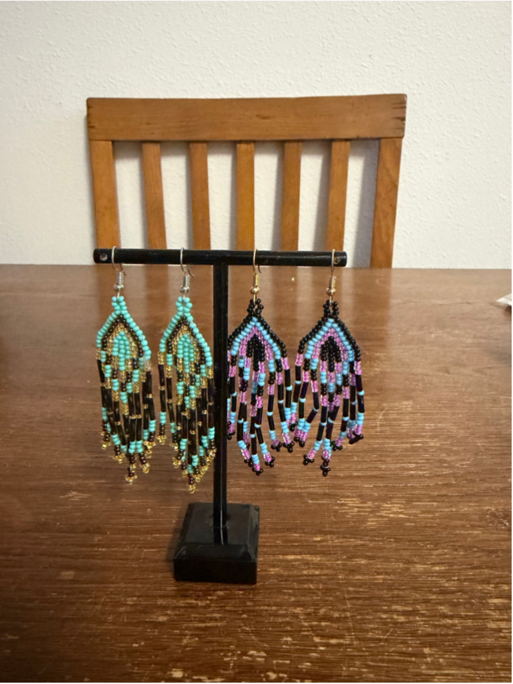 2 Pair Long Seed Bead Fringe Earrings Turquoise Gold Black Purple Blue Boho